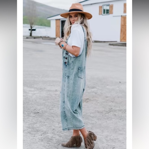 Easel Sanforized Washed Denim Overalls Slouchy Relaxed Oversized M Wide Leg - Picture 4 of 16